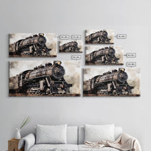 Load image into Gallery viewer, Black Steam Train Wall Art, Locomotive Wall Decor, Retro Train Wall Art, Panoramic Wall Decor, Canvas Print, Wall Art, Framed Canvas Art
