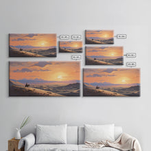 Load image into Gallery viewer, Desert Wall Art, Sunset Wall Print, Cowboy, Horse Art, Panoramic Art, Wall Art, Canvas Art, Landscape Art, Western Wall Decor, Gift For Men
