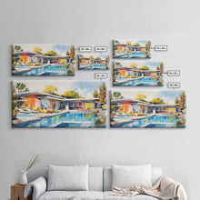 Load image into Gallery viewer, Architecture Art, Midcentury Modern, House Portrait, Watercolor House, Panoramic Art, Wall Art, Canvas Art, Landscape Art, Realtor Gift
