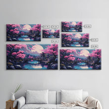 Load image into Gallery viewer, Japanese Art- Wabi Sabi Style Japanese Synthwave Pagoda, Game Room Art, Framed Canvas Print, Framed Art, Framed Painting, Retro Aesthetic
