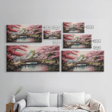 Cargar imagen en el visor de la galería, Cherry Blossoms, Japanese Wall Art, River Wall Art, Panoramic Art, Wall Art, Canvas Art, Landscape Art, Living Room Art, Tiny House Décor
