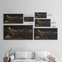 Cargar imagen en el visor de la galería, Eternal Slumber, Framed Canvas Print, Creepy Victorian Oil Painting, Halloween Art Prints, The Sleeping Skeleton Painting
