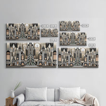 Carregar imagem no visualizador da galeria, Art Deco Pattern Christmas Village - Framed Canvas Print - Retro Xmas Art - Christmas Decor - Christmas Wall Art - Christmas Art
