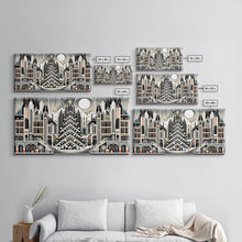 Carregar imagem no visualizador da galeria, Art Deco Pattern Christmas Village - Framed Canvas Print - Retro Xmas Art - Christmas Decor - Christmas Wall Art - Christmas Art - Art Deco
