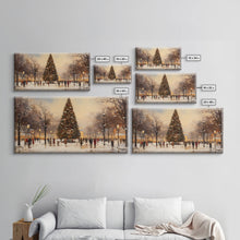 Carregar imagem no visualizador da galeria, Cute Christmas Village Art, Christmas Decor, Framed Canvas Print, Holiday Painting, Seasonal Decor, Christmas Tree Art Christmas Centerpiece
