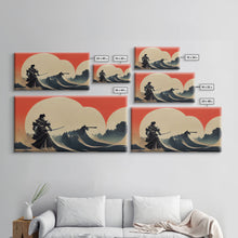 Load image into Gallery viewer, Japanese Samurai Fighting A Tidal Wave, ready to hang canvas print wall art, framed canvas wall art, mancave decor

