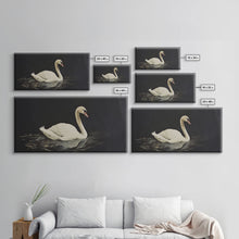 Load image into Gallery viewer, White Swan On A Black Lake, Victorian Style Vintage Art, Framed Canvas Print, Antique Art Reproduction, Traditional Wall Art
