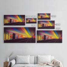 Load image into Gallery viewer, Box car graffiti art, wall decor, train box car, ready to hang canvas print wall art, rainbow train wall art
