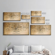 Load image into Gallery viewer, Distressed Houston map print poster canvas print, framed road map art, Texas map print poster canvas, Houston city map print poster canvas
