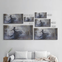 Carregar imagem no visualizador da galeria, Ballerina Dancing In The Fog, Framed Canvas Print, Halloween Decor, Macabre Dark Academia Wall Art
