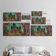 Load image into Gallery viewer, Haunted House In The Woods, Framed Canvas Print, Spooky Wall Art, Spooky Season, Halloween Products, Halloween Unique Gift

