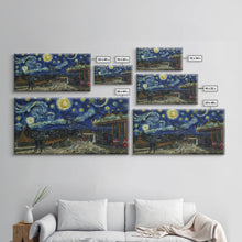 Load image into Gallery viewer, Spooky Haunted Carnival, Framed Canvas Print, Starry Night Inspired Spooky Season Wall Art, Halloween Prop
