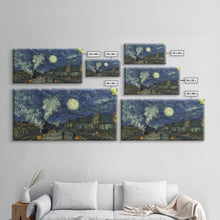 Load image into Gallery viewer, Starry Night Inspired Haunted Steam Train, Framed Canvas Print, Spooky Halloween Wall Art
