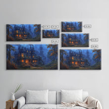 Load image into Gallery viewer, Dark Academia Victorian Mansion Framed Canvas Print, Victorian Oil Painting, Spooky Vibes Halloween Wall Art
