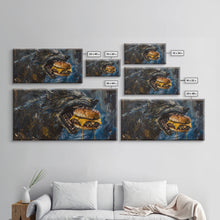Carregar imagem no visualizador da galeria, Big Ol Werewolf Having A Cheese Burger - Framed Canvas Print - Funny Halloween Art
