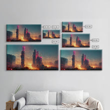 Cargar imagen en el visor de la galería, Cyberpunk Cityscape Dystopian City Futuristic Sunset Fine Art Print, Wall Art Print, Wall Décor, Wall Poster
