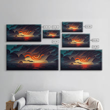 Carregar imagem no visualizador da galeria, Abstract art deco sunset canvas print, sunset over the vast ocean, living room art
