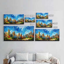 Carregar imagem no visualizador da galeria, Beautiful Forest Sunset Oil Painting Canvas Print, Blue Skies and Fall Trees, Autumn, Ready to hang gallery wrapped nature canvas print
