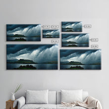 Carregar imagem no visualizador da galeria, Foggy night rainstorm over the lake canvas print, nature and landscape wall art, ready to hang, cool wall art
