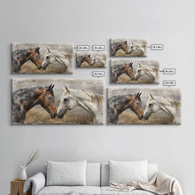 Cargar imagen en el visor de la galería, Black and White Horses, Framed Canvas Print for Elegant Living Room Decor, Equine Art for Home and Bedroom Decoration
