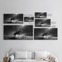 Carregar imagem no visualizador da galeria, Action-Packed Rodeo Night Scene with Cowboy and Horse, Ideal for Framed Canvas Print, Living Room Wall Art, Perfect Bedroom Decor
