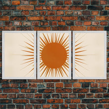 Load image into Gallery viewer, 3 Piece Framed Canvas Wall Art Sun With Rays, Mid Century Modern, Art Deco, Retro Wall Art, Shabby Chic Boho Wall Art for Bedroom
