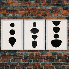 Load image into Gallery viewer, 3 Piece Framed Canvas Wall Art Abstract Geometric Shapes, Triptych Wall Decor, Cool Kitchen Art, Above Sofa Art, Unique Art
