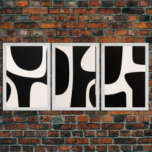 Load image into Gallery viewer, 3 Piece Framed Canvas Wall Art Abstract Geometric Shapes, Triptych Wall Decor, Cool Kitchen Art, Above Sofa Art, Unique Art, Abstract Decor
