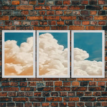 Load image into Gallery viewer, Framed Canvas Wall Art Set of 3 Pastel Clouds, Navy Blue Sky, Nature Landscape Prints, Minimalist Modern Art Nature Boho Wall Decor

