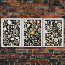 Load image into Gallery viewer, Boho Style Framed Wall Art 3 Panel Set, Abstract Floral Botanical Prints, Minimalist Midcentury Modern Art, Boho Wall Decor
