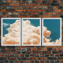Cargar imagen en el visor de la galería, Clouds On Canvas, Framed Wall Art Set of 3 Pastel Cloud Navy Blue Sky Nature Landscape Prints Minimalist Modern Art Nature Wall Decor
