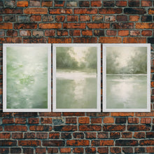 Load image into Gallery viewer, Framed Canvas Wall Art Set of 3 Green Abstract Landscape Print Modern Art Minimalist Decor, Boho Wall Art, Country Decor, Mint Green Art
