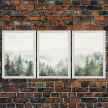 Load image into Gallery viewer, Framed Canvas Wall Art Set of 3 Emerald Green Pine Tree Mountain Range Nature Landscape Prints Minimalist Modern Art Woodland Nursery Decor
