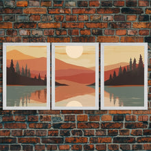 Carregar imagem no visualizador da galeria, Framed Canvas Wall Art Set of 3 Sunset Forest Landscape Abstract Illustrations Prints Modern Art Minimalist Boho Wall Decor, 3 Piece Art
