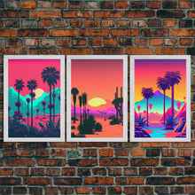 Carregar imagem no visualizador da galeria, California Desert Art, Retro / Vaporwave / Synthwave 80s Vibes 3 Piece Canvas Prints, Game Room Art, Living Room / Bed Room Retro Decor
