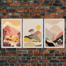 Load image into Gallery viewer, Abstract Cactus Desert Print Set of 3 Prints, Boho Decor, Desert Sun Moon Wall Art, Terracotta Blush Black Art, Framed Canvas
