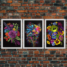Carregar imagem no visualizador da galeria, Beautiful Wildflowers Canvas Prints  - Set of 3 - Framed Wall Art- Wild Flowers - Mother&#39;s Day - Gift For Her - Floral / Botanical Art
