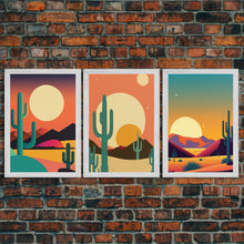 Load image into Gallery viewer, Desert Art, Desert Prints, Trendy Wall Prints, Framed Canvas Art, 3 Piece Wall Prints, Southwestern Decor, Primitive Cactus Art, Arizona Art
