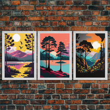 Load image into Gallery viewer, 3 Piece Framed Canvas Wall Art Wood Panel Effect Mountain Range Top Print Modern Art, Rustic Living Room Wall Art, Western Decor, Retro Feel

