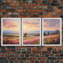 Load image into Gallery viewer, French Countryside Art, 3 Panel Art, Framed Canvas Prints, Extra Large Wall Art, Boho Minimalist Centerpiece Art, Huge Art Painting
