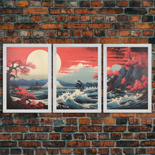 Carregar imagem no visualizador da galeria, Asian Art, Japanese Wall Art, Mountains Print, Sunset Print, Canvas Print, Wall Art, 3 Piece Wall Art, Dorm Room Art, Gaming Wall Decor

