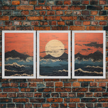 Cargar imagen en el visor de la galería, Japanese Ukiyo-e Ink Block Canvas Prints, Triptych Art, 3 Panel Wall Art, 3 Piece Set, Framed Canvas Art, Wall Decor, Above Couch Art
