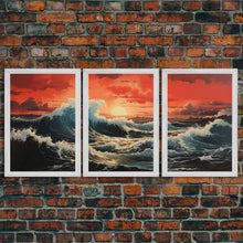 Carregar imagem no visualizador da galeria, Asian Art, Japanese Wall Art, Ocean Waves, Sunset Art, Canvas Print, Wall Art, 3 Piece Wall Art, Trendy Wall Art, Modern Art Prints
