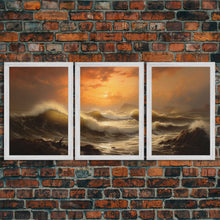 Cargar imagen en el visor de la galería, Beneath The Roaring Sea, Seascape Painting, 3 Piece Set, Framed Canvas Print, Cool Wall Art, Office Decor, Above Sofa Art

