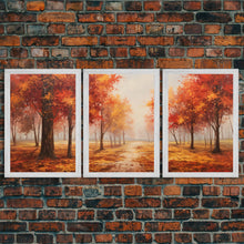 Cargar imagen en el visor de la galería, Fall Decor, 3 Piece Wall Art Set, Autumn Forest Oil Painting Canvas Prints, Fall Decorations, Halloween Art, Fall Forest Landscape Painting

