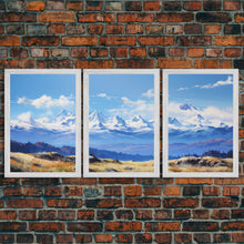 Load image into Gallery viewer, Framed Rocky Mountains 3 Piece Canvas Prints, Rockies Painting, Mountain Landscape Oil Painting, Large Wall Art, Centerpiece Art
