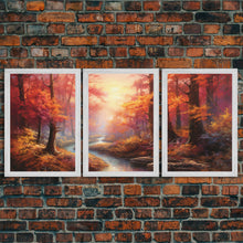 Carregar imagem no visualizador da galeria, Beautiful Fall Centerpiece Art, Framed Canvas Print, 3 Piece Art, Thanksgiving Centerpiece, Above Sofa Art, Fall Finds, Landscape Painting
