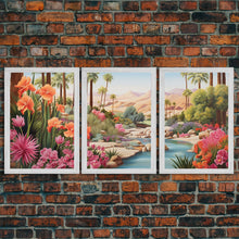 Carregar imagem no visualizador da galeria, Floral Art Print, Palm Trees Art, Desert Wall Art, Mountain Art, Canvas Print, Wall Art, 3 Piece Wall Art, Gift For Coworker, Western Decor

