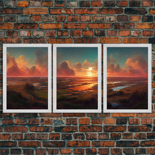 Load image into Gallery viewer, Ocean At Sunset, Lakehouse Wall Decor, 3 Piece Canvas Decor, 3 Piece Wall Art, Ready To Hang Canvas Prints
