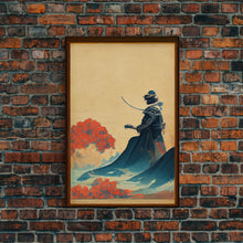 Load image into Gallery viewer, Samurai and Japanese Maple Tree Portrait, Framed Canvas Print, Ready To Hang Framed Wall Art
